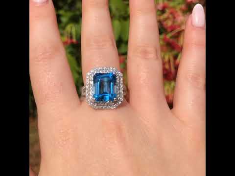 Valentine - 6.00 carat natural blue emerald topaz ring with 1.08 carat natural diamonds