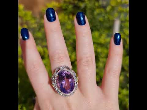 Zoey - 16.00 carat oval amethyst ring with 1.51 carat natural diamonds