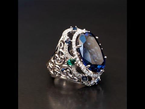 Genevieve - 26.00 ct oval sapphire  ring with 0.85 carat natural diamonds