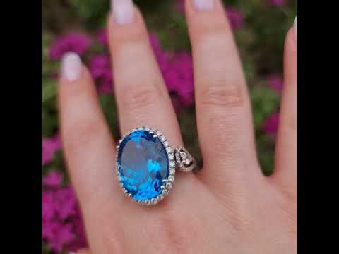 Carly - 22.00 carat natural swiss blue topaz ring with 1.74 carat diamonds