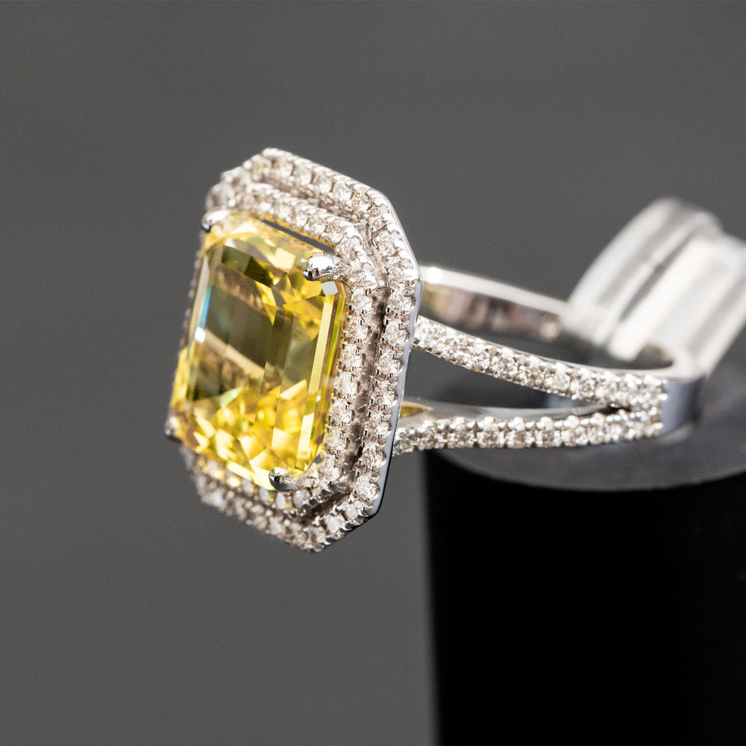 Abrielle - 8.00 carat emerald yellow sapphire ring with 1.29 carat natural diamonds