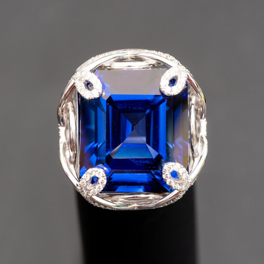 Blaise - 34.24 ct radiant sapphire ring with 0.64 carat natural diamonds