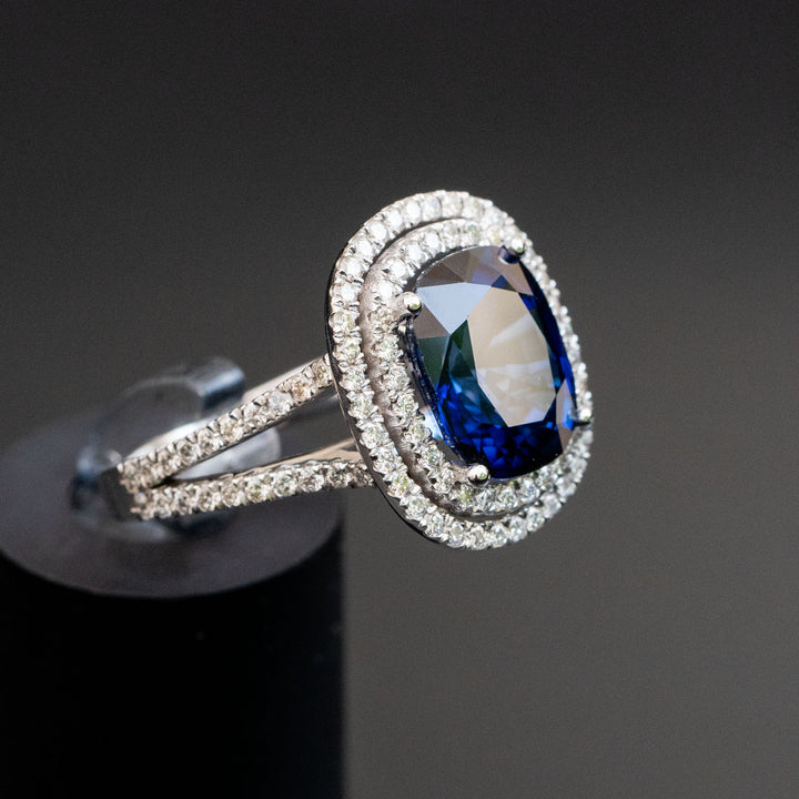 Edith - 8.00 carat cushion sapphire ring with 1.00 carat natural diamonds