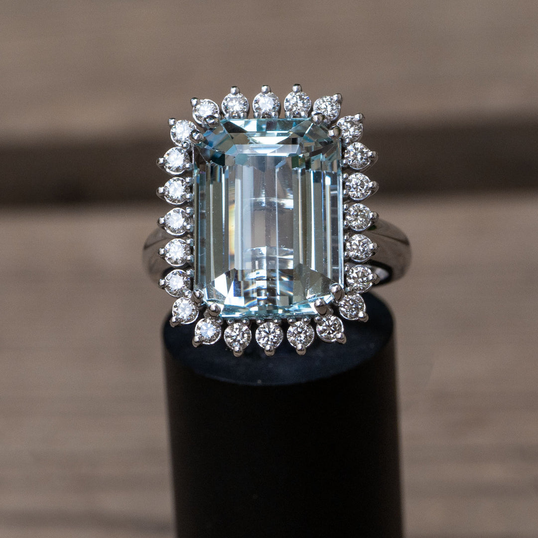 Large vintage natural aquamarine statement ring for her