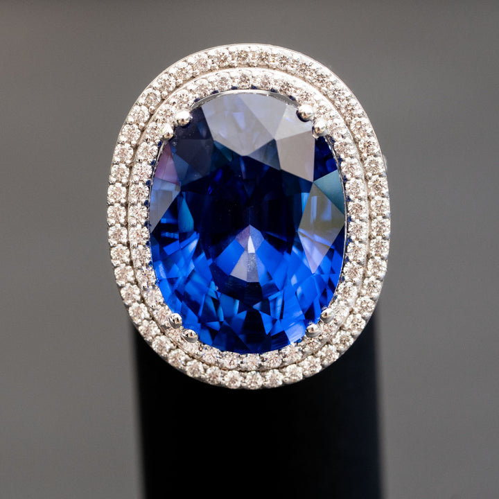 Alison - 27.00 carat oval sapphire ring with 1.16 carat natural diamonds