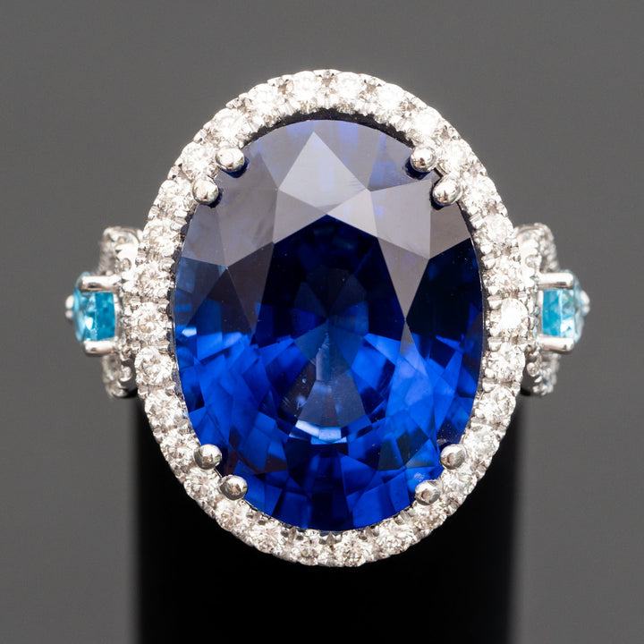 Ninette - 27.28 carat oval sapphire & topaz ring with 1.04 carat natural diamonds