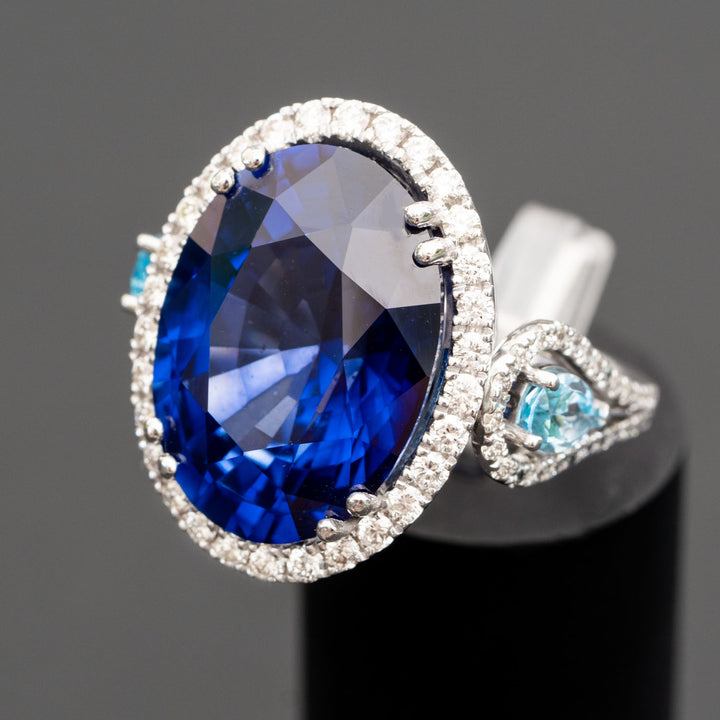 Ninette - 27.28 carat oval sapphire & topaz ring with 1.04 carat natural diamonds