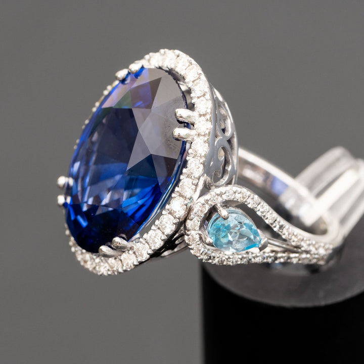 Ninette - 27.28 carat oval sapphire & topaz ring with 1.04 carat natural diamonds