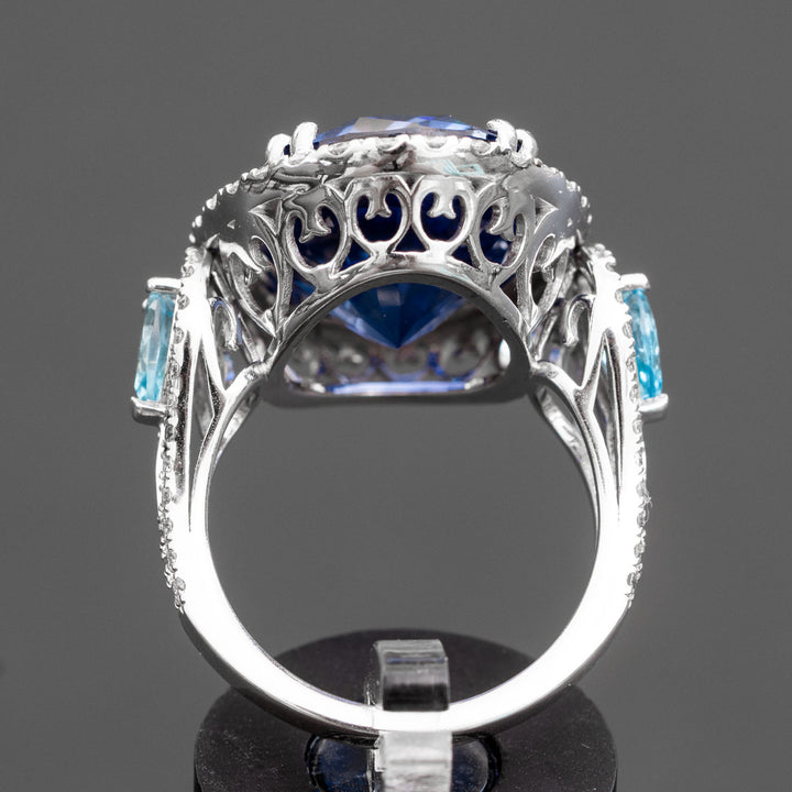 Ninette - 27.28 carat oval sapphire & topaz ring with 1.04 carat natural diamonds