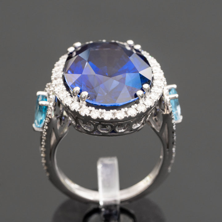 Ninette - 27.28 carat oval sapphire & topaz ring with 1.04 carat natural diamonds