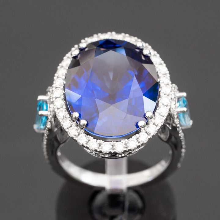 Ninette - 27.28 carat oval sapphire & topaz ring with 1.04 carat natural diamonds