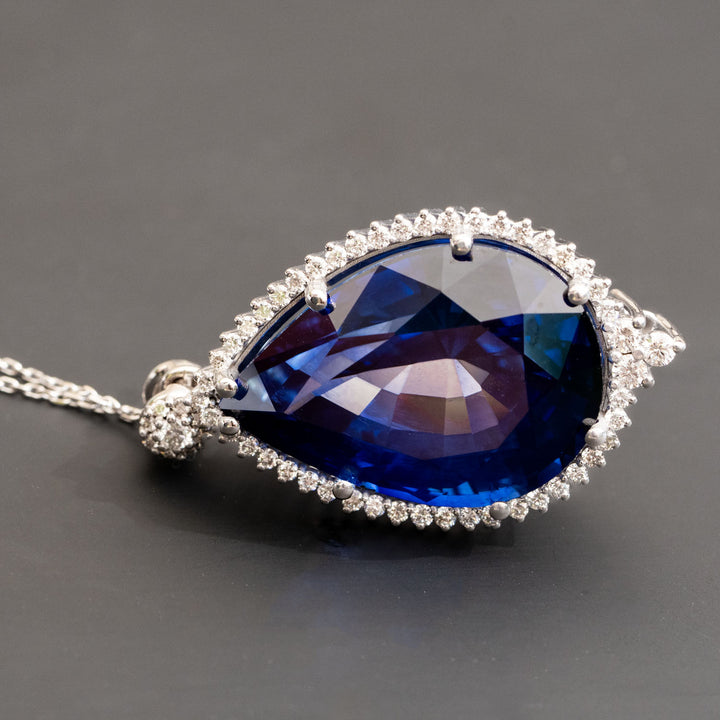 Ariana -37.00 carat pear sapphire pendant with 1.06 carat natural diamonds