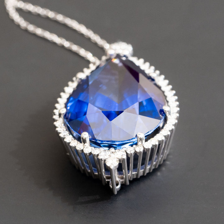 Ariana -37.00 carat pear sapphire pendant with 1.06 carat natural diamonds