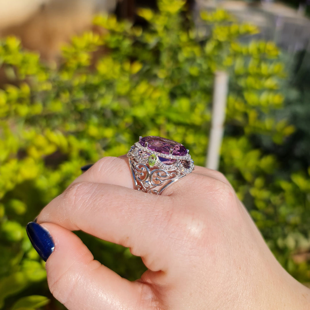 Zoey - 16.00 carat oval amethyst ring with 1.51 carat natural diamonds