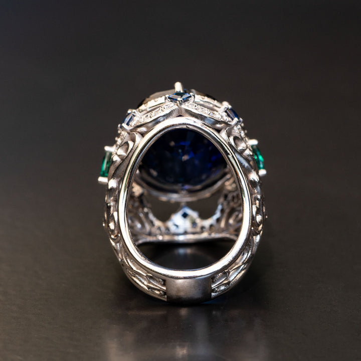 Genevieve - 26.00 ct oval sapphire  ring with 0.85 carat natural diamonds