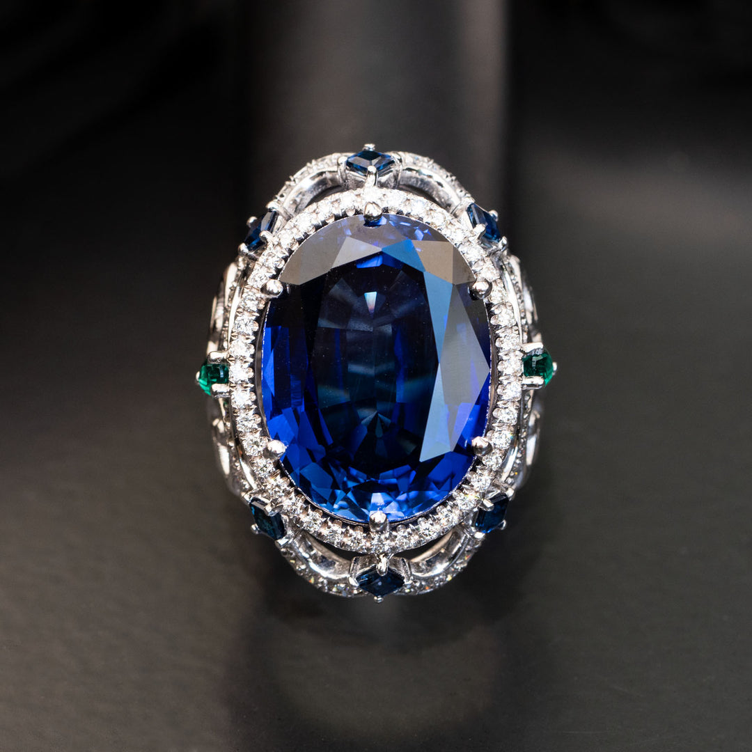 Genevieve - 26.00 ct oval sapphire  ring with 0.85 carat natural diamonds