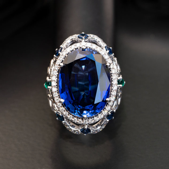 Genevieve - 26.00 ct oval sapphire  ring with 0.85 carat natural diamonds