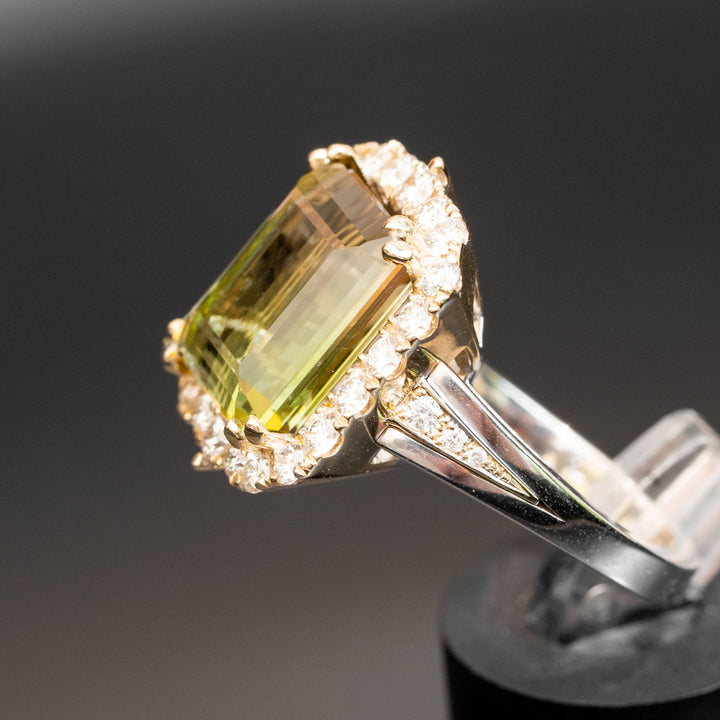 Giselle - 10.00 carat natural bi color tourmaline ring with 1.01 carat natural diamonds