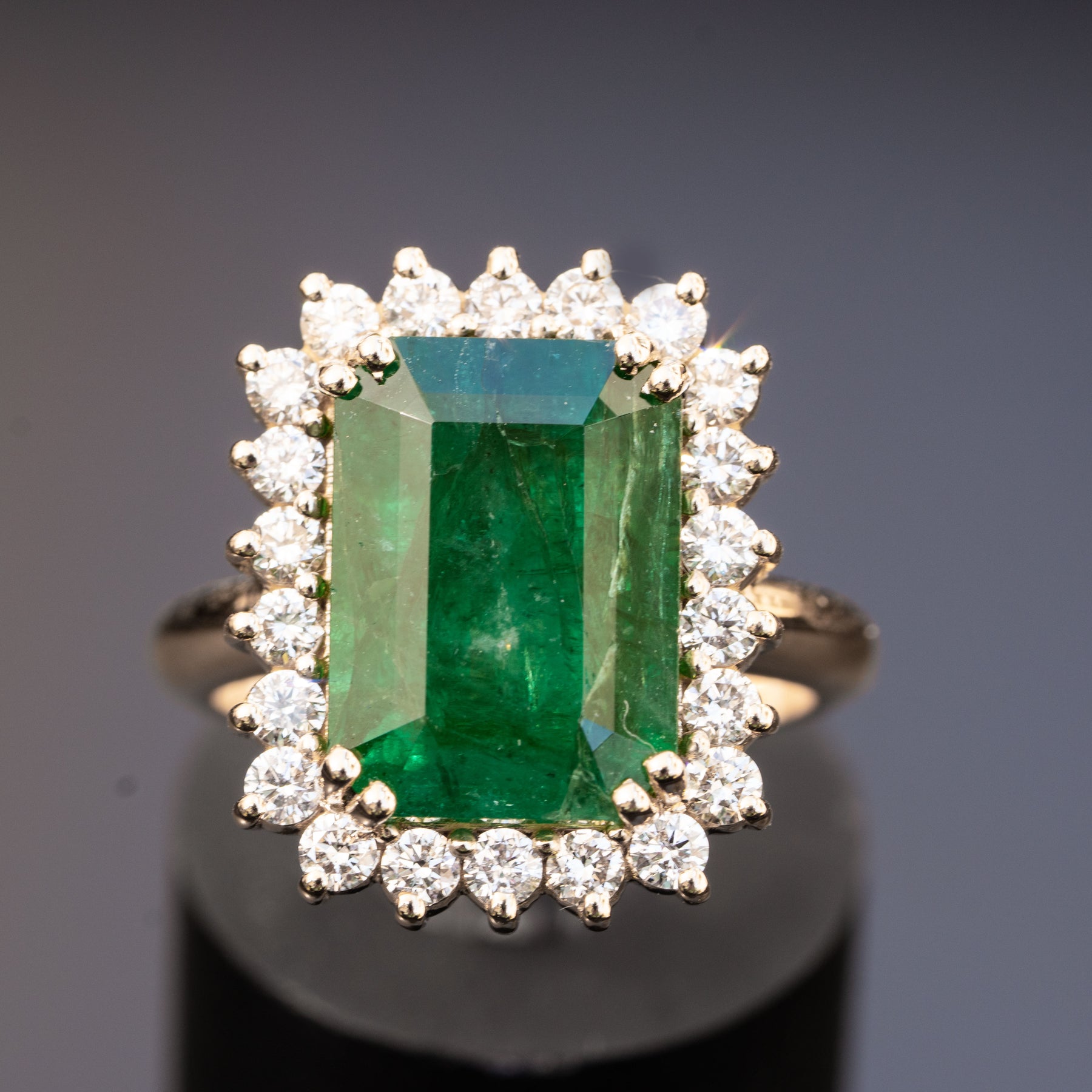 1.75 Carat Green Emerald & Diamond Ring in White Gold