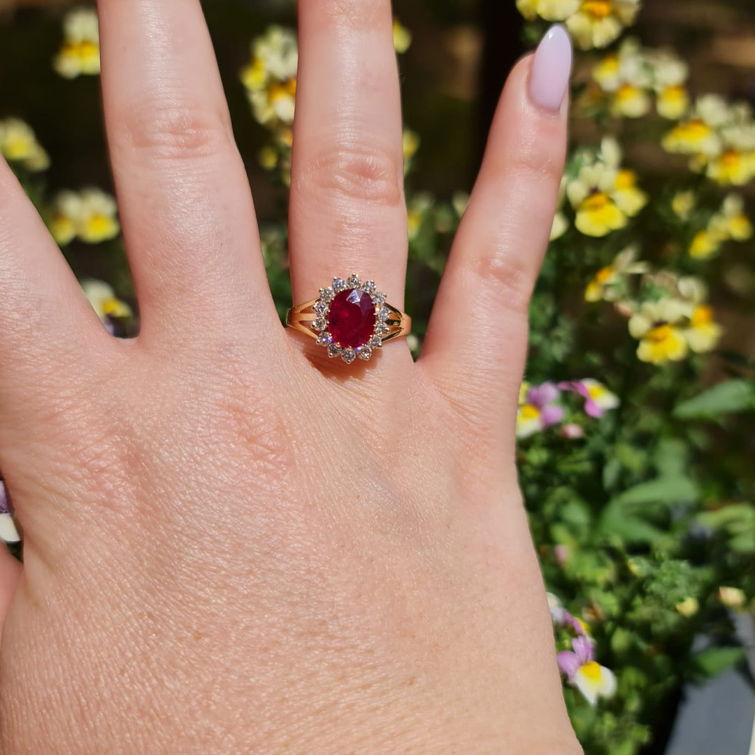 Amedea - 1.75 carat natural ruby ring with 0.47 carat natural diamonds