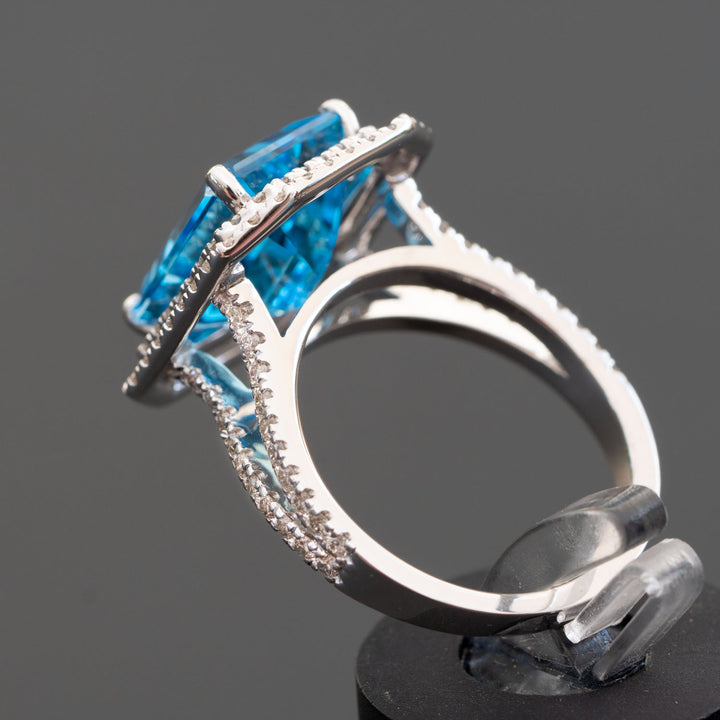 Valentine - 6.00 carat natural blue emerald topaz ring with 1.08 carat natural diamonds