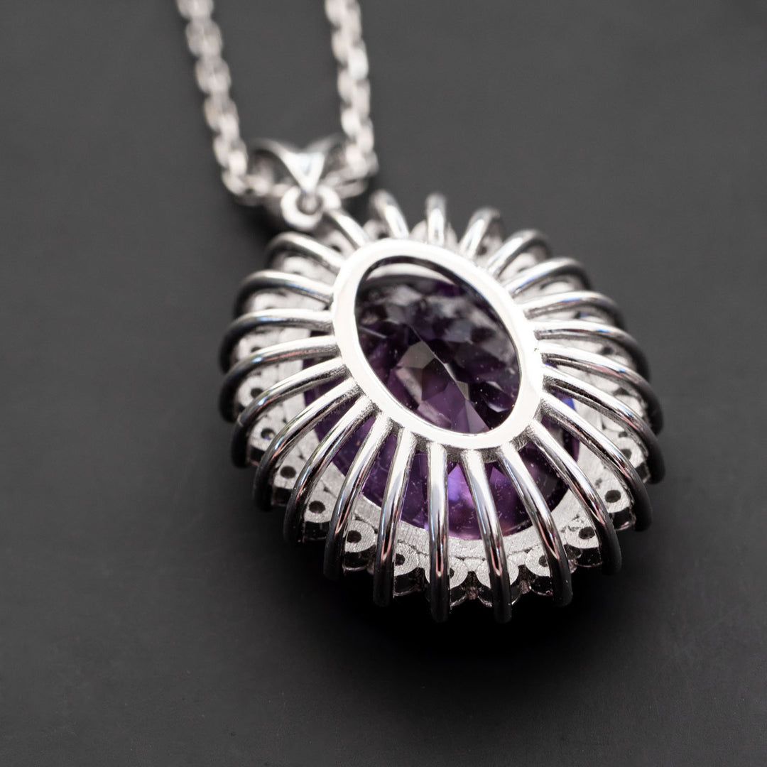 Adelina - 8.00 carat oval amethyst pendant with 0.55 carat natural diamonds