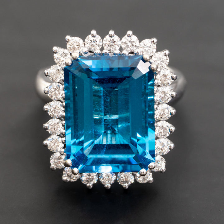 Andrea - 13.00 carat natural swiss blue topaz ring with 1.20 carat diamonds