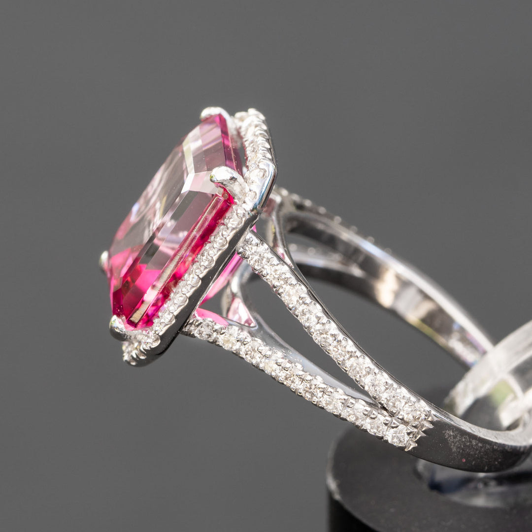 Manon - 7.35 carat natural emerald pink topaz ring with 0.71 carat natural diamonds