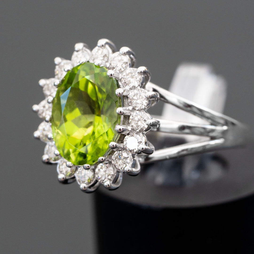 Estelle - 3.41 carat natural peridot ring with 0.56 carat natural diamonds