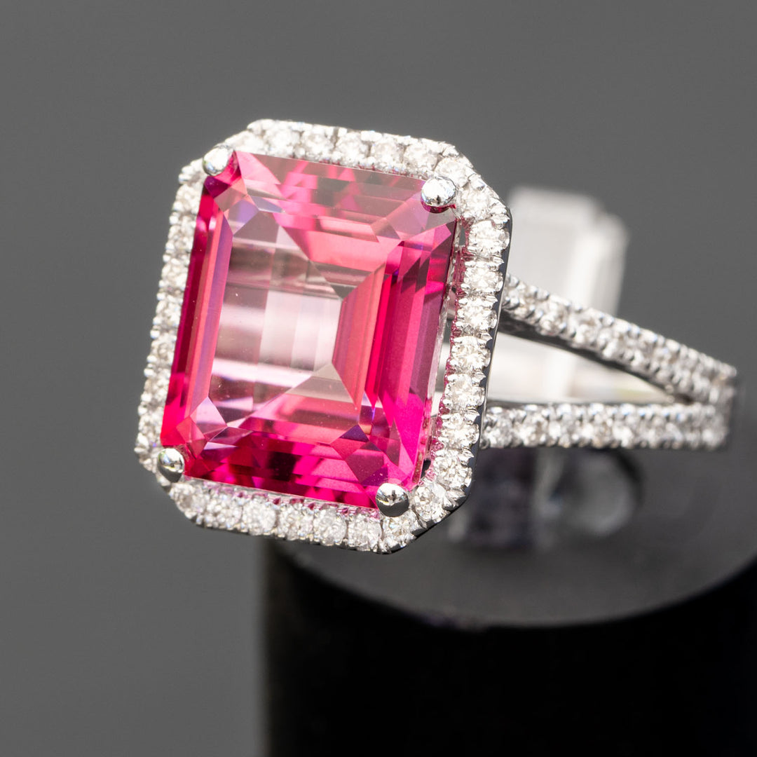 Manon - 7.35 carat natural emerald pink topaz ring with 0.71 carat natural diamonds