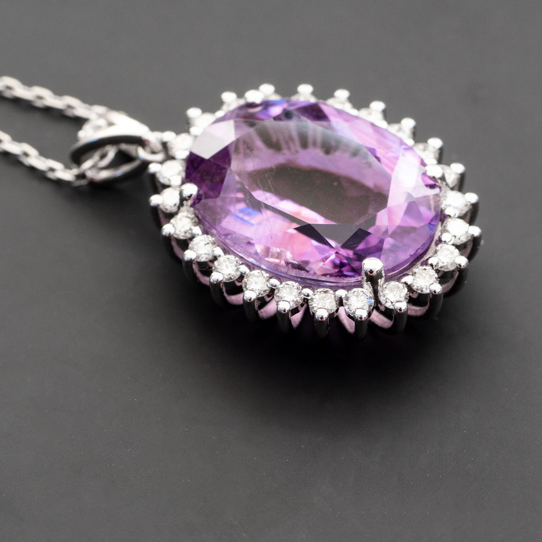 Adelina - 8.00 carat oval amethyst pendant with 0.55 carat natural diamonds