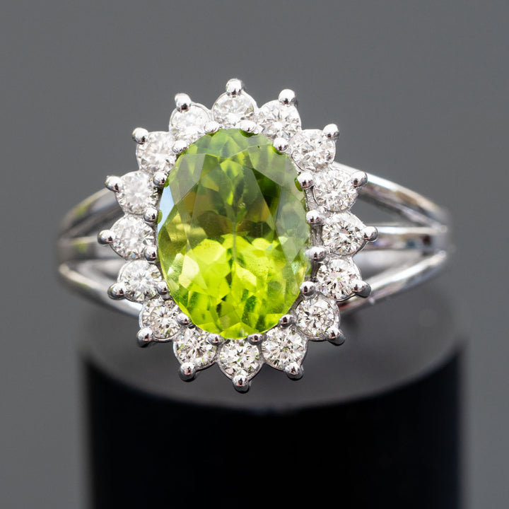 Estelle - 3.41 carat natural peridot ring with 0.56 carat natural diamonds