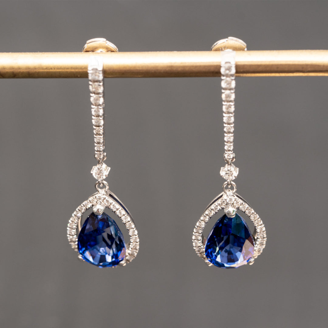 Galiana - 8.00 carat pear sapphire earrings with 0.70 carat natural diamonds