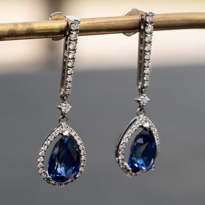 Galiana - 8.00 carat pear sapphire earrings with 0.70 carat natural diamonds