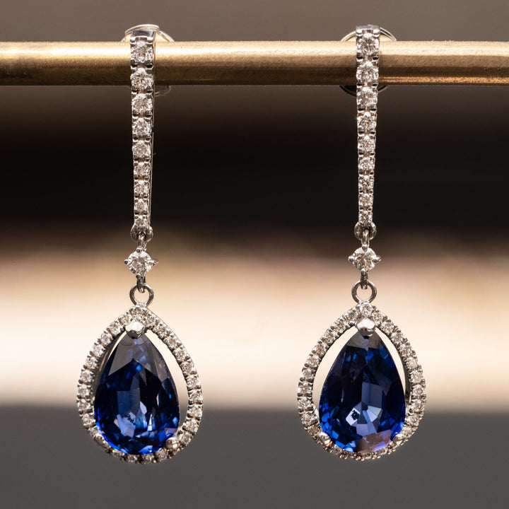 Galiana - 8.00 carat pear sapphire earrings with 0.70 carat natural diamonds