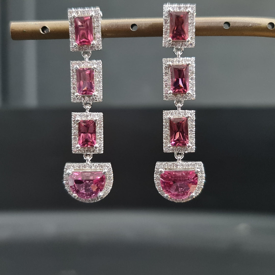 Selena - 7.20 carat pink Tourmaline earrings with 1.18 carat natural diamonds