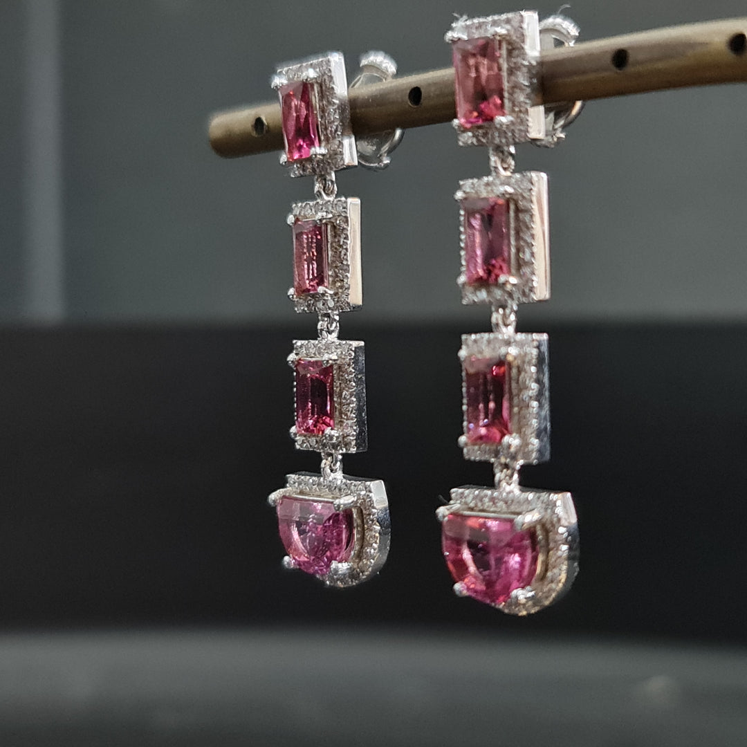 Selena - 7.20 carat pink Tourmaline earrings with 1.18 carat natural diamonds