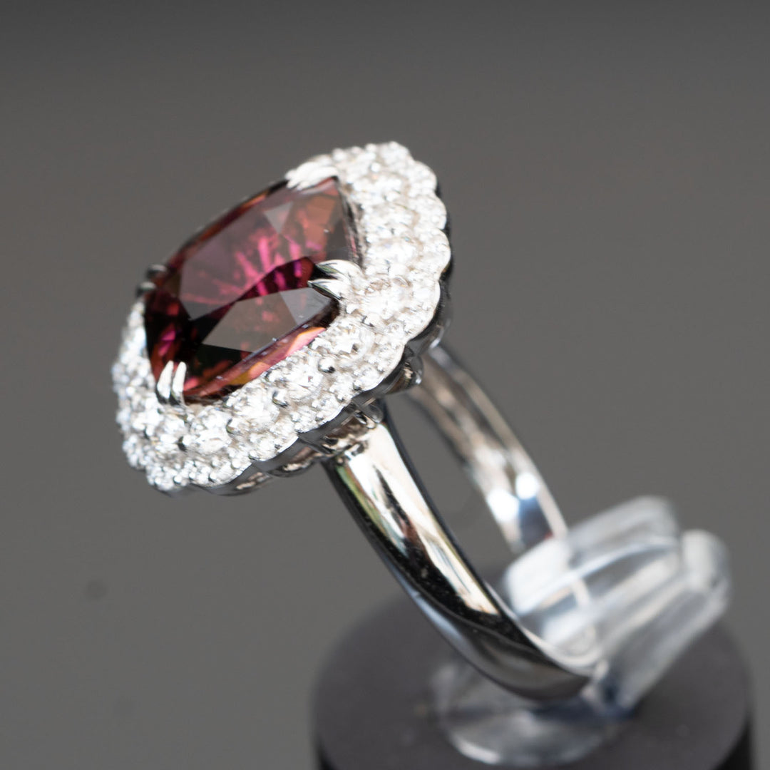 Aurora - 4.86 carat Red Tourmaline ring with 1.16 carat natural diamonds D VVS