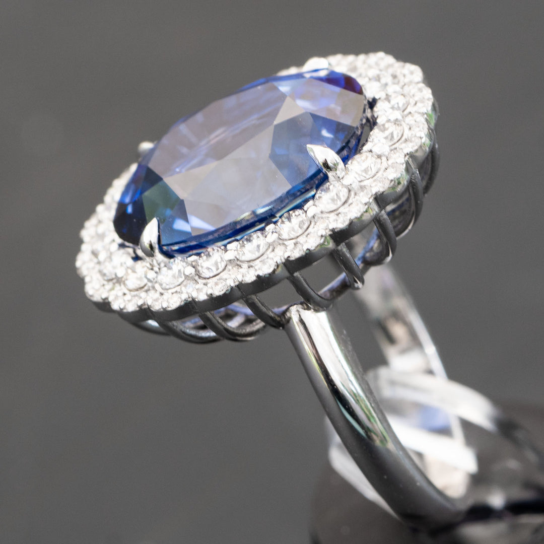 Helen - 13.50 carat oval sapphire ring with 1.20 carat natural diamonds