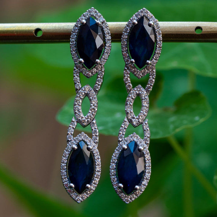 Cathalina - 4.23 ct marquise sapphire earrings with 0.77 carat natural diamonds