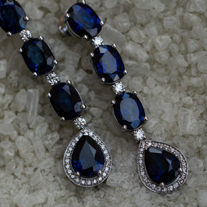 Savia - 14.55 carat Oval & pear sapphire earrings with 0.51 carat natural diamonds