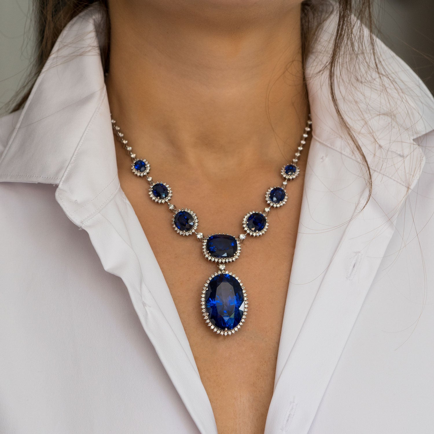Sapphire Diamond Necklace / Statement Jewelry/ Statement Necklace