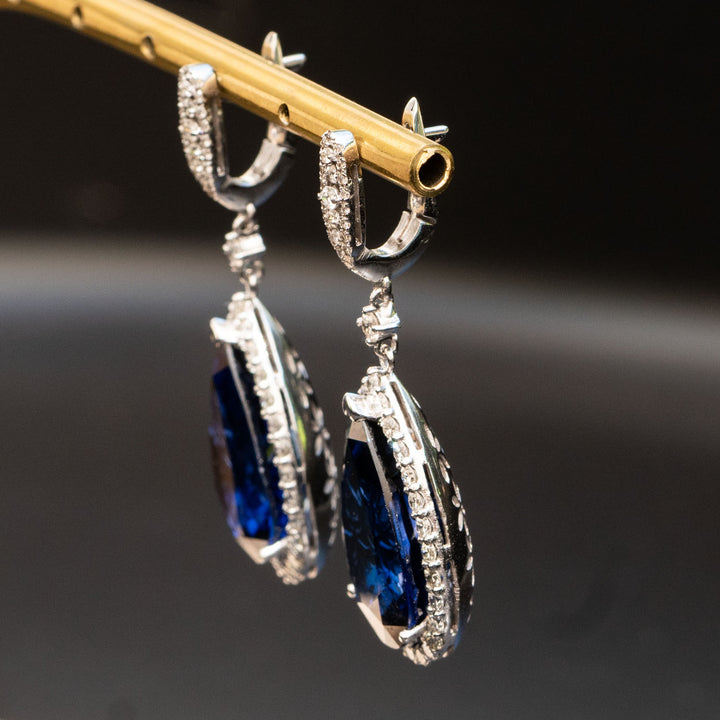 Andrea - 24.00 carat pear sapphire earrings with 1.31 carat natural diamonds