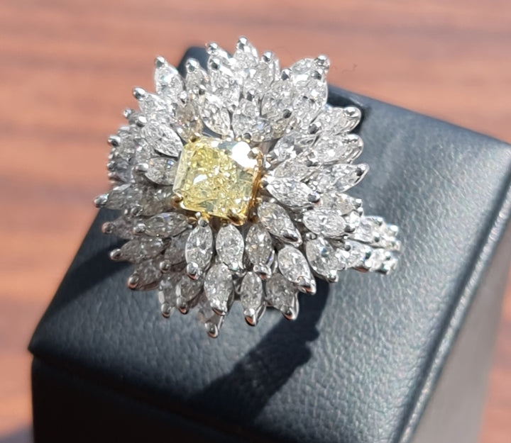 Jane:  1.14 carat fancy yellow Diamond - GIA, 3.43 carat natural marquise diamond ring D-F VS